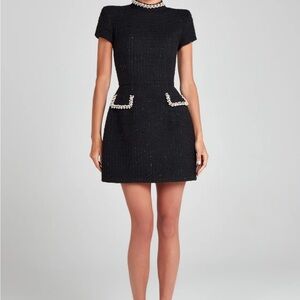 NADINE MERABI Black Mini Dress with Pearl Details